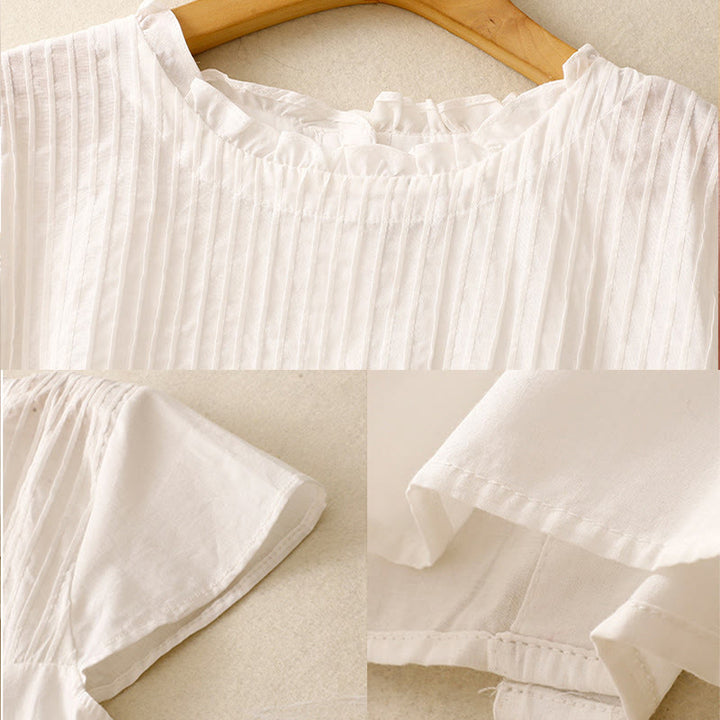 Chemise à manches courtes en coton pour femme, motif Buddha Stones , couleur pure, à volants et plissés - image 15