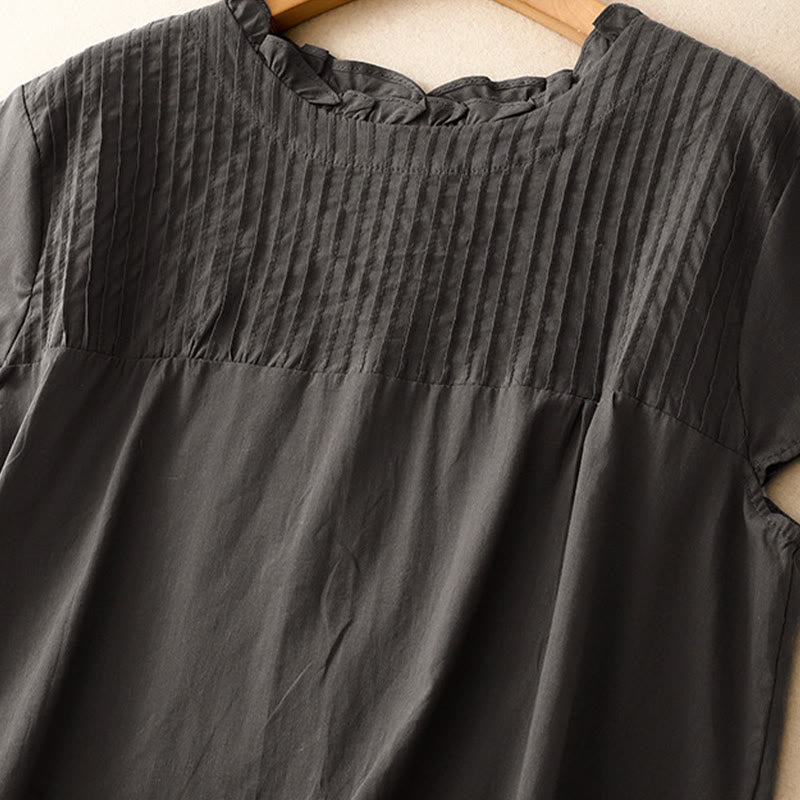 Chemise à manches courtes en coton pour femme, motif Buddha Stones , couleur pure, à volants et plissés - image 8