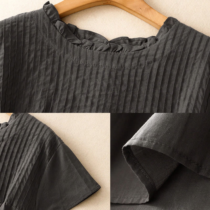 Chemise à manches courtes en coton pour femme, motif Buddha Stones , couleur pure, à volants et plissés - image 11