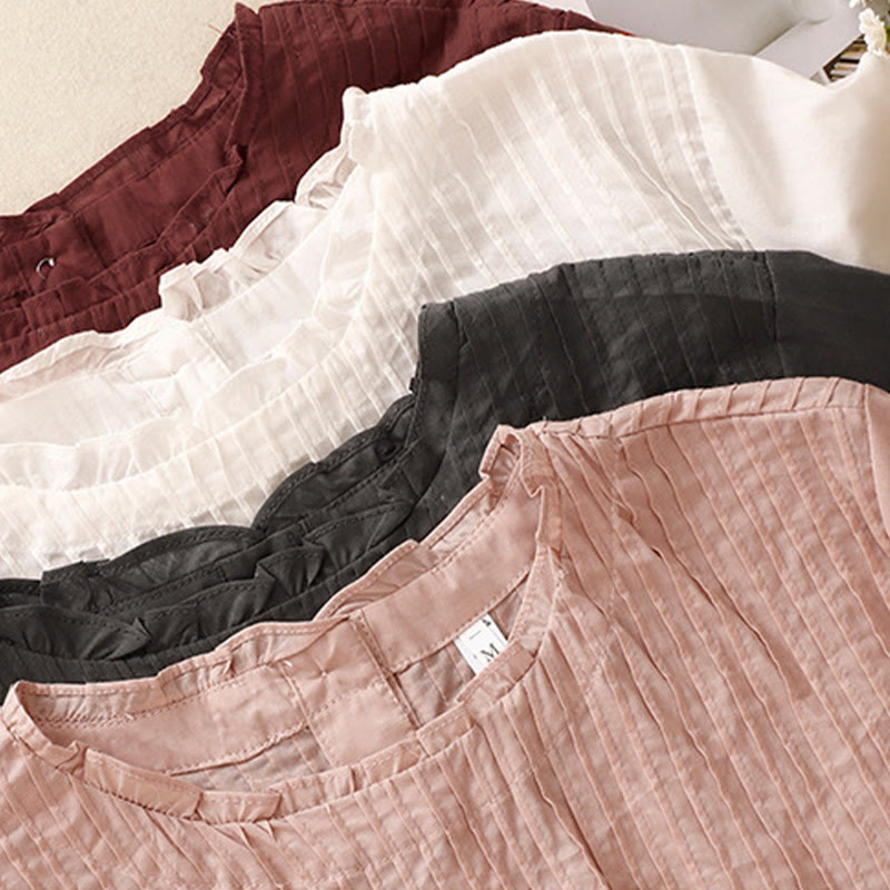 Chemise à manches courtes en coton pour femme, motif Buddha Stones , couleur pure, à volants et plissés - image 21