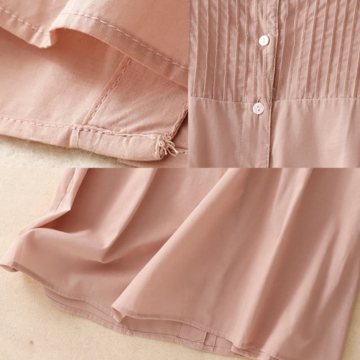 Chemise à manches courtes en coton pour femme, motif Buddha Stones , couleur pure, à volants et plissés - image 6