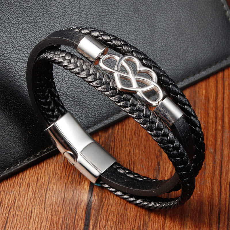 Bracelet en cuir et acier titane avec boucle renforcée et Buddha Stones géométriques - Acier multicouche (tour de poignet 19 cm) - image 0