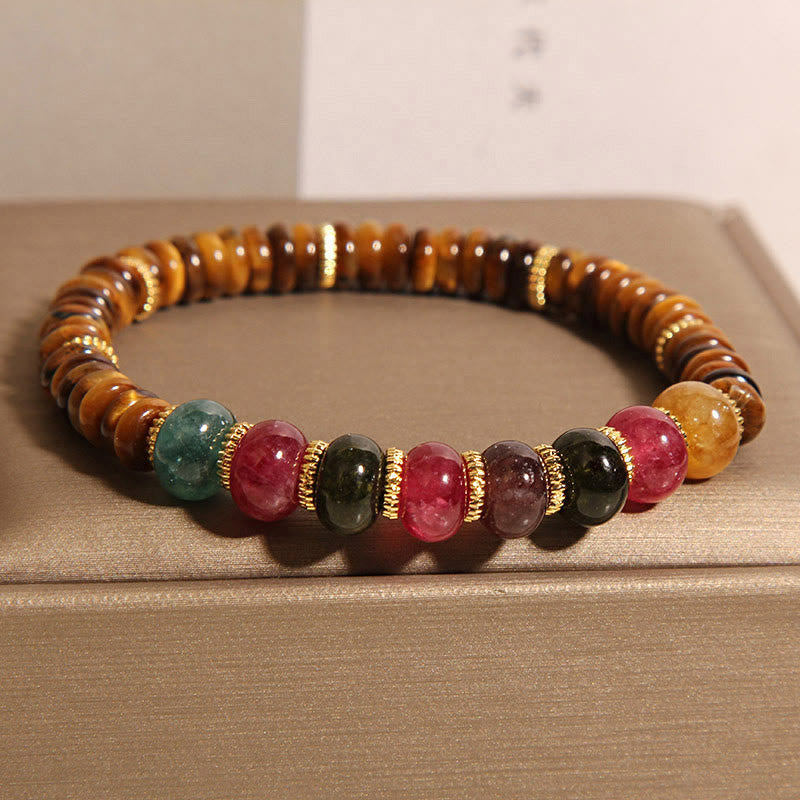 Bracelet de force en tourmaline œil de tigre naturelle Buddha Stones - Œil de tigre (circonférence du poignet : 15-19 cm) - image 1