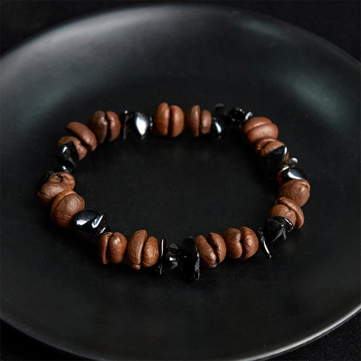 Bracelet de force en obsidienne noire et quartz rutile avec grains de café naturels de Buddha Stones - image 4
