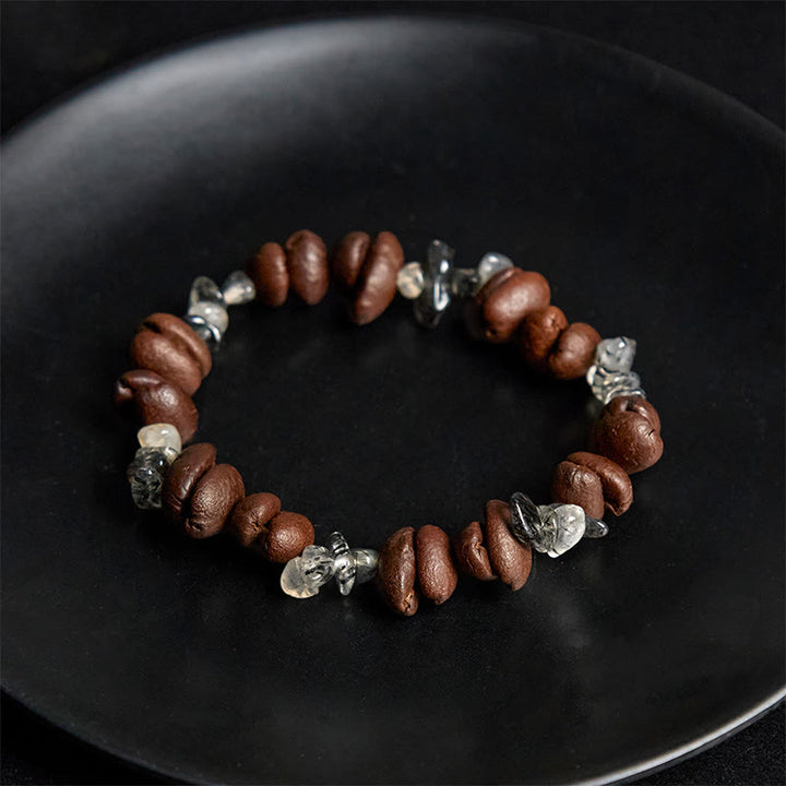 Bracelet de force en obsidienne noire et quartz rutile avec grains de café naturels de Buddha Stones - image 10
