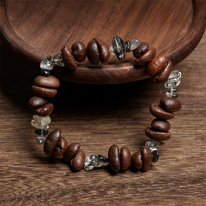 Bracelet de force en obsidienne noire et quartz rutile avec grains de café naturels de Buddha Stones - image 8