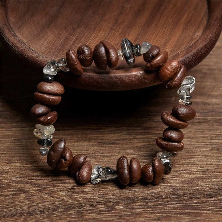 Bracelet de force en obsidienne noire et quartz rutile avec grains de café naturels de Buddha Stones - image 8