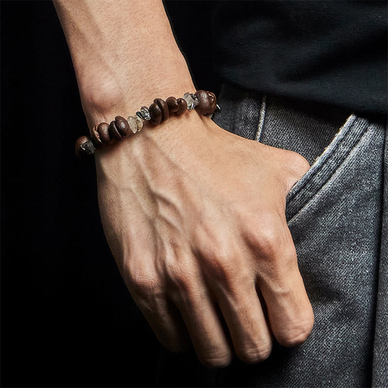 Bracelet de force en obsidienne noire et quartz rutile avec grains de café naturels de Buddha Stones - image 11