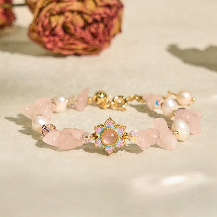 Bracelet de guérison en perles de quartz rose et gravier naturel Buddha Stones