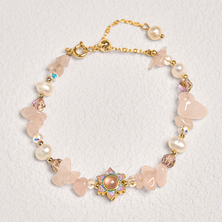 Bracelet de guérison en perles de quartz rose et gravier naturel Buddha Stones