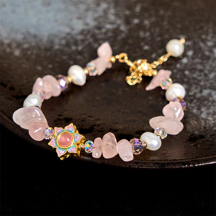 Bracelet de guérison en perles de quartz rose et gravier naturel Buddha Stones