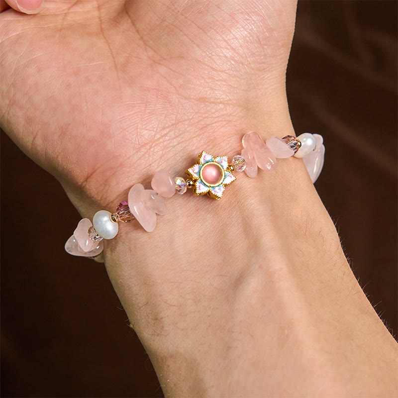 Bracelet de guérison en perles de quartz rose et gravier naturel Buddha Stones