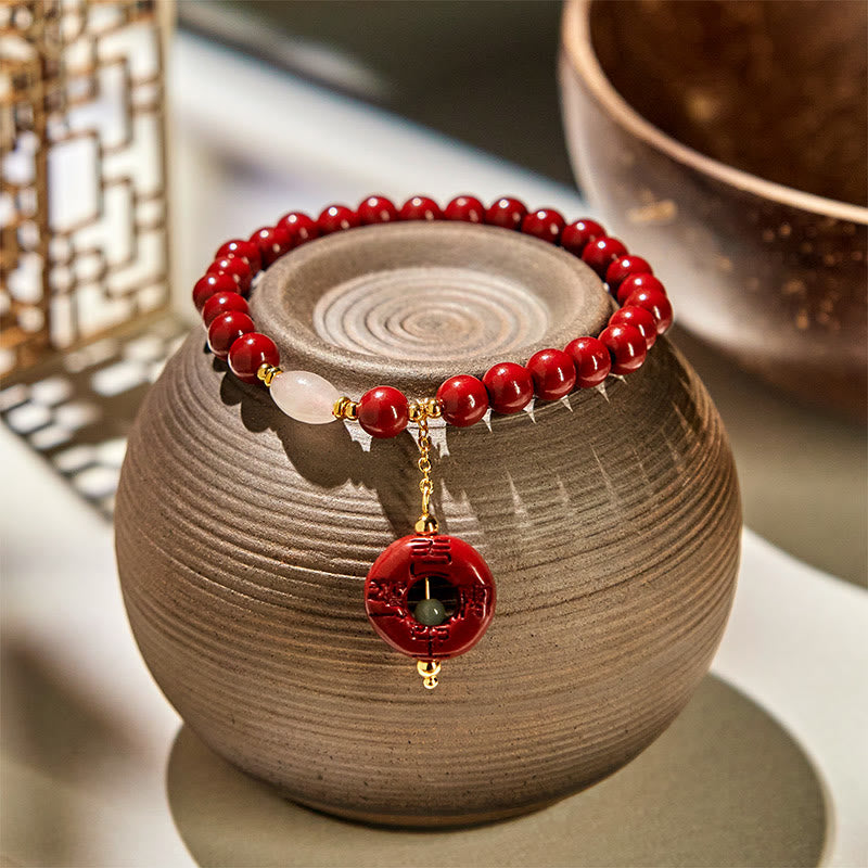 Bracelet de bénédiction avec breloque en cinabre naturel et Buddha Stones