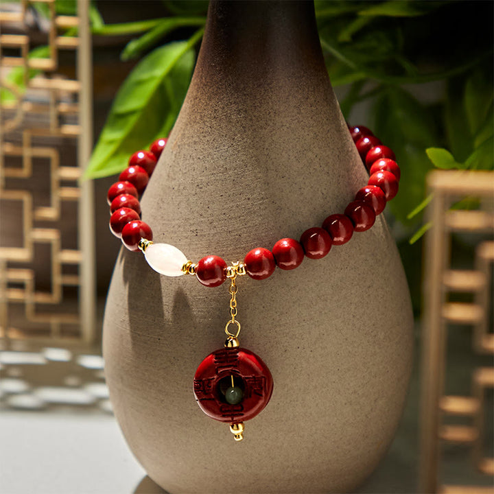Bracelet de bénédiction avec breloque en cinabre naturel et Buddha Stones