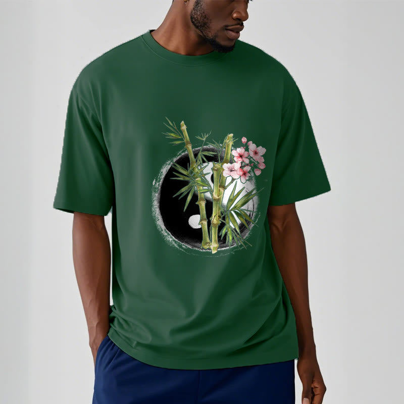 T-shirt à motif Buddha Stones, Yin et Yang, bambou et fleurs de pêcher - image 12