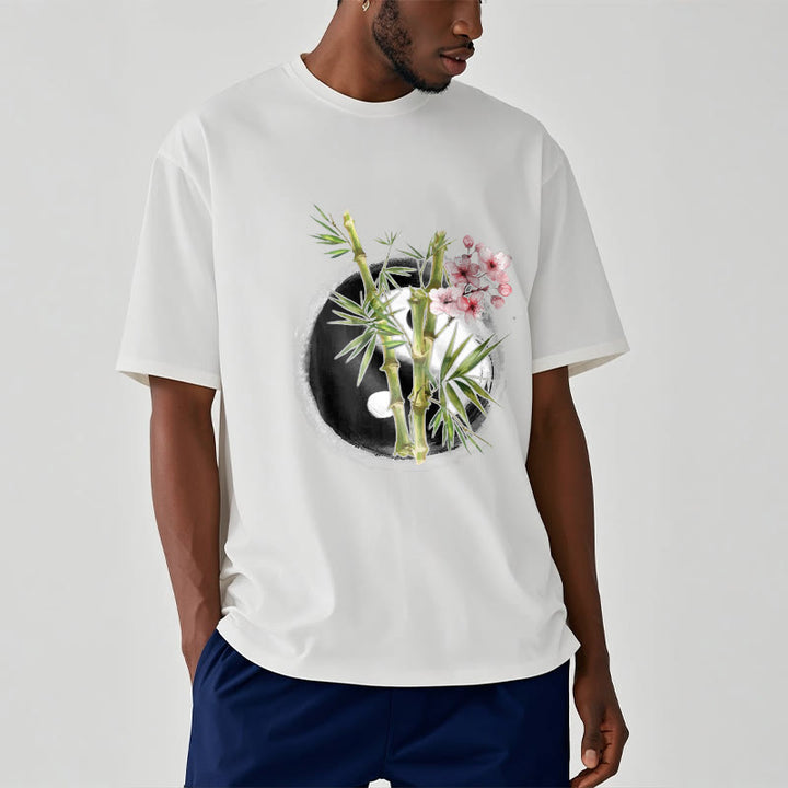 T-shirt à motif Buddha Stones, Yin et Yang, bambou et fleurs de pêcher - image 7