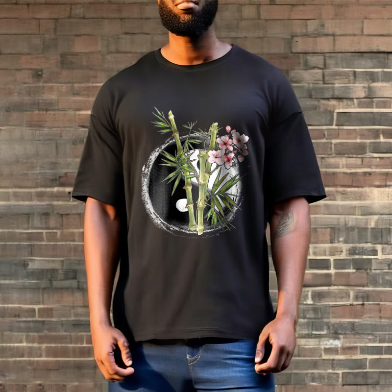 T-shirt à motif Buddha Stones, Yin et Yang, bambou et fleurs de pêcher - image 3