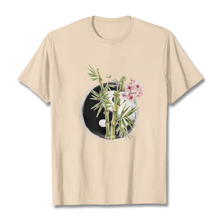 T-shirt à motif Buddha Stones, Yin et Yang, bambou et fleurs de pêcher - Bisque - 2XL - image 9