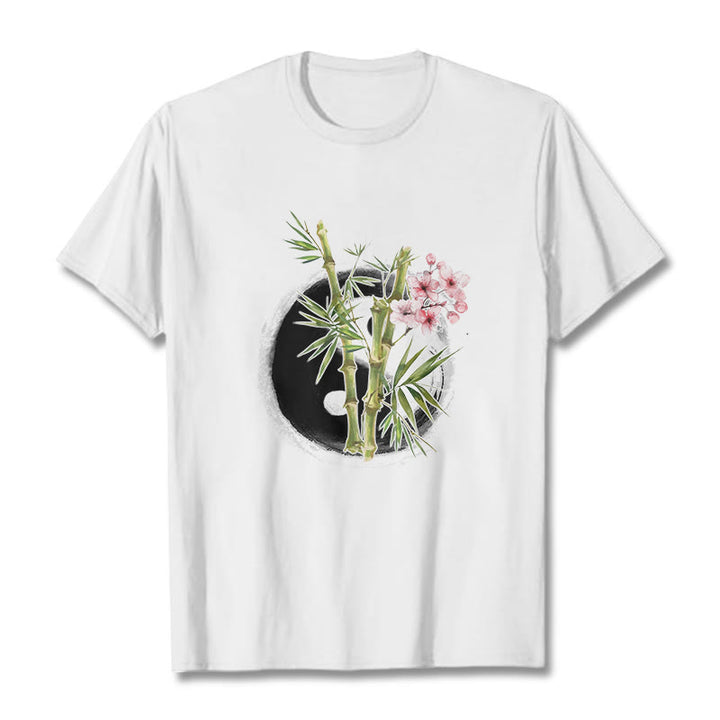 T-shirt à motif Buddha Stones, Yin et Yang, bambou et fleurs de pêcher - Blanc - 2XL - image 6