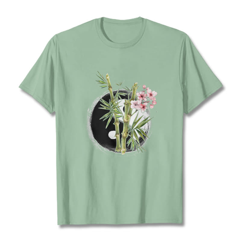 T-shirt à motif Buddha Stones, Yin et Yang, bambou et fleurs de pêcher - Vert pâle - 2XL - image 15