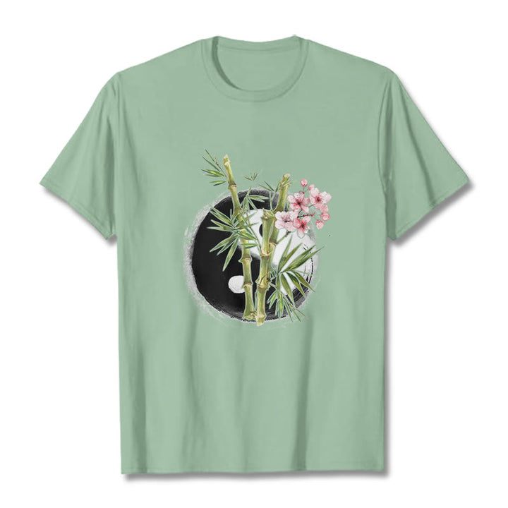 T-shirt à motif Buddha Stones, Yin et Yang, bambou et fleurs de pêcher - Vert pâle - 2XL - image 15