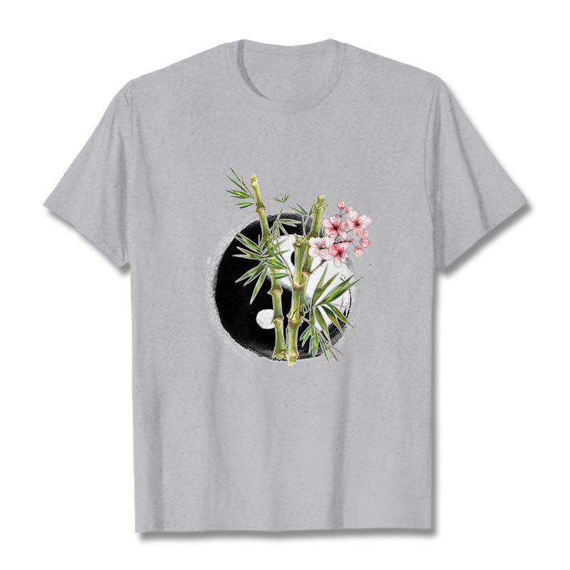 T-shirt à motif Buddha Stones, Yin et Yang, bambou et fleurs de pêcher - Gris clair - 2XL - image 20