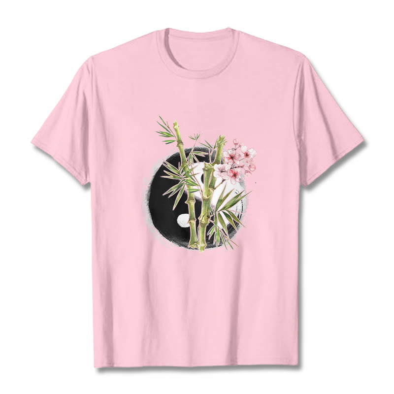 T-shirt à motif Buddha Stones, Yin et Yang, bambou et fleurs de pêcher - Rose clair - 2XL - image 13