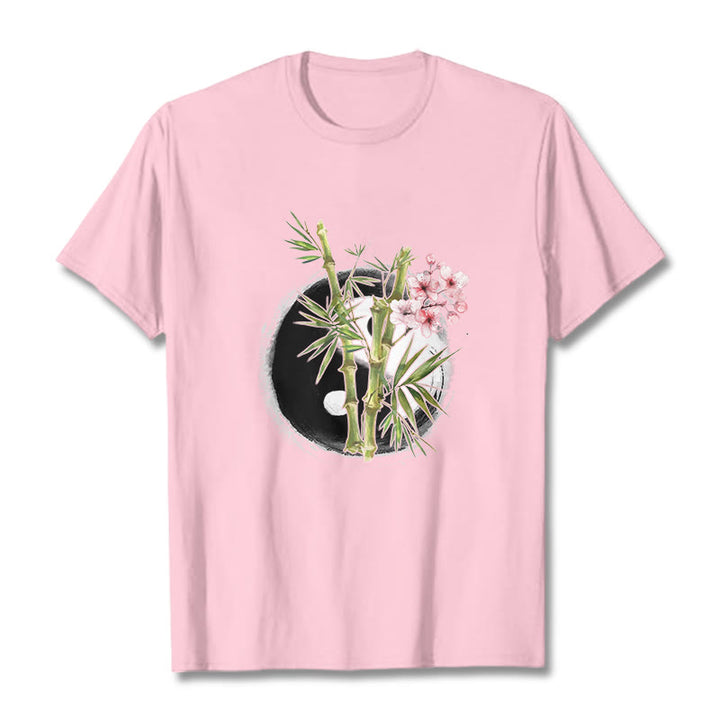 T-shirt à motif Buddha Stones, Yin et Yang, bambou et fleurs de pêcher - Rose clair - 2XL - image 13