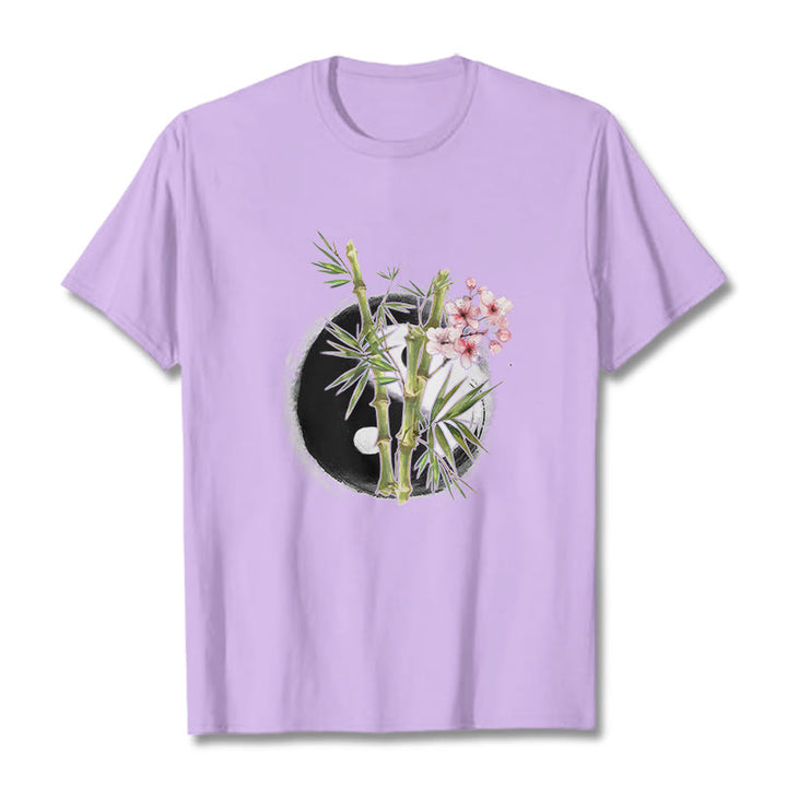 T-shirt à motif Buddha Stones, Yin et Yang, bambou et fleurs de pêcher - Prune - 2XL - image 17