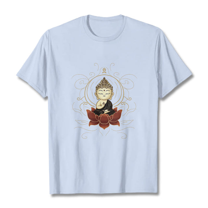 T-shirt à motif Buddha Stones assis serein et pierres de Bouddha - Cyan clair - 2XL - image 19