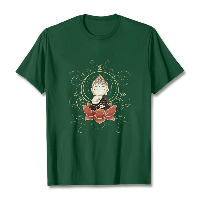 T-shirt à motif Buddha Stones assis serein et pierres de Bouddha - Forêt Verte - 2XL - image 1
