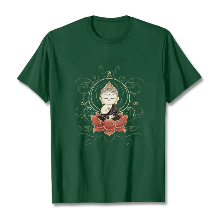 T-shirt à motif Buddha Stones assis serein et pierres de Bouddha - Forêt Verte - 2XL - image 1