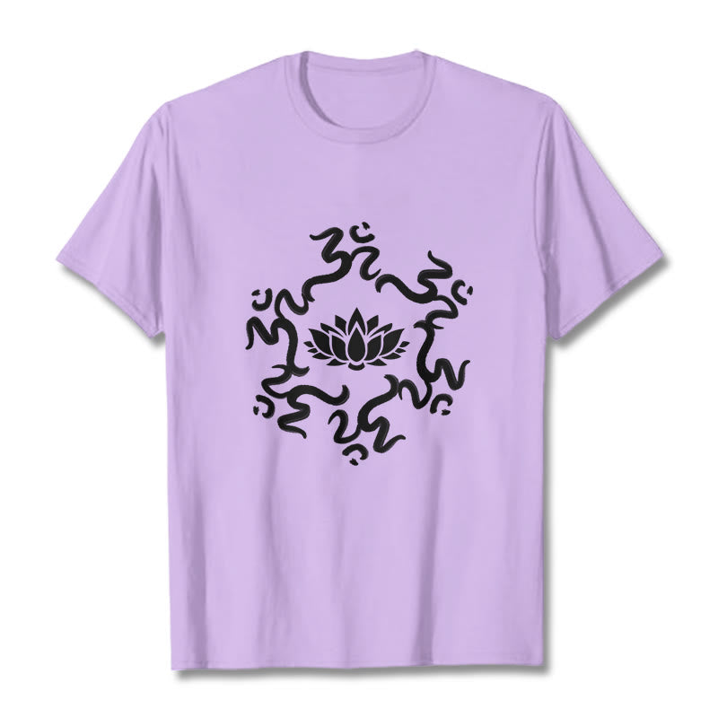 T-shirt à motif de fleurs de lotus avec symboles OM et Buddha Stones - Prune - 2XL - image 18