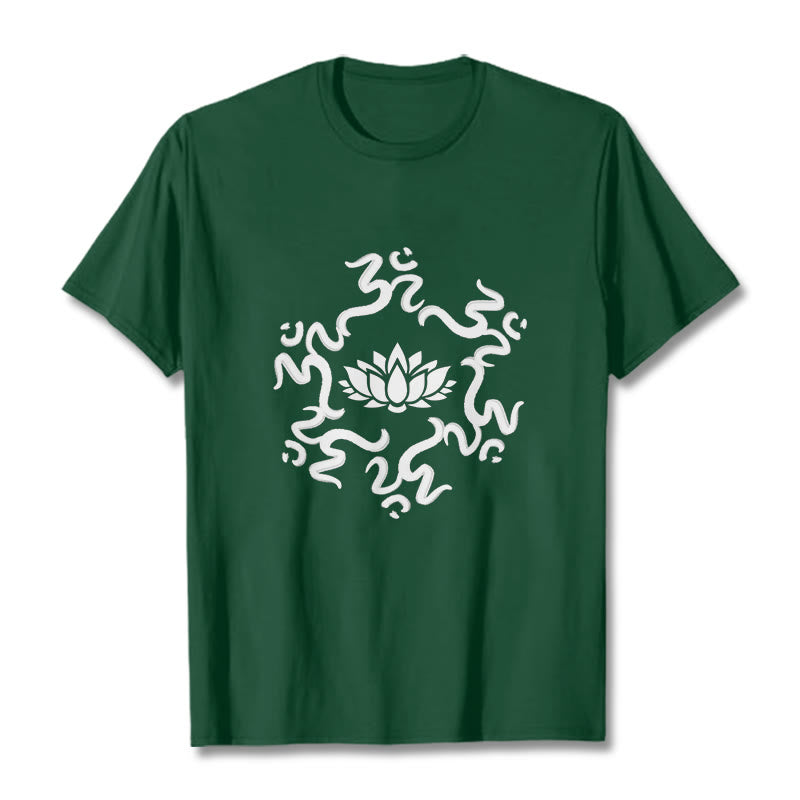 T-shirt à motif de fleurs de lotus avec symboles OM et Buddha Stones - Forêt Verte - 2XL - image 12