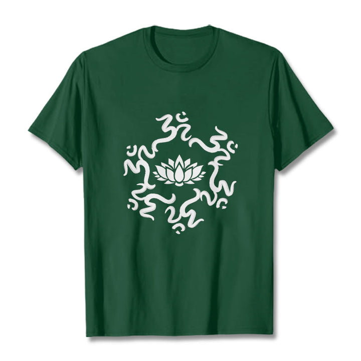 T-shirt à motif de fleurs de lotus avec symboles OM et Buddha Stones - Forêt Verte - 2XL - image 12