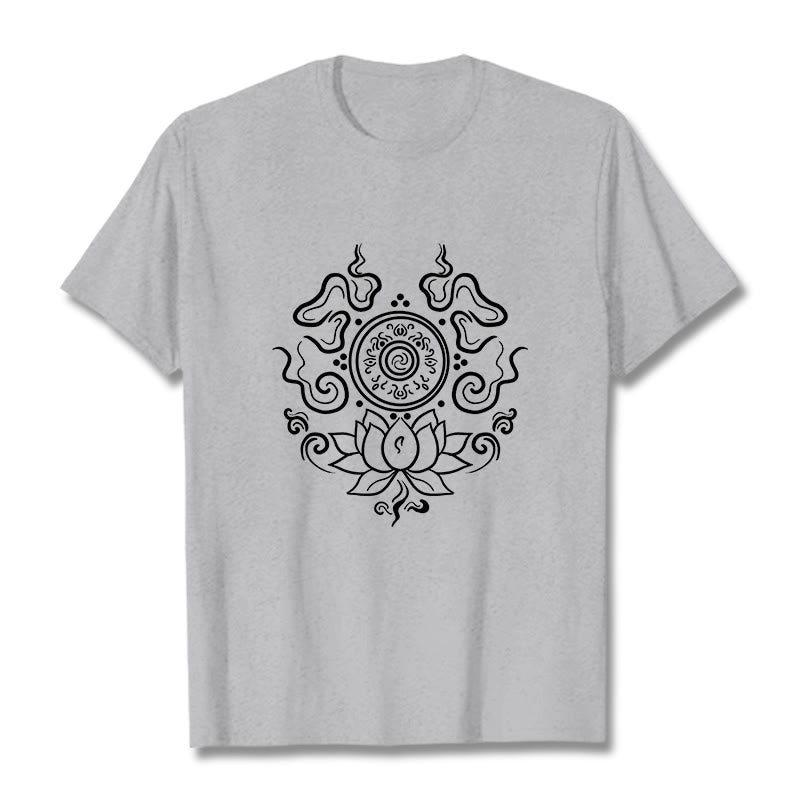 T-shirt à motif de fleur de lotus et de Buddha Stones - Gris clair - 2XL - image 20