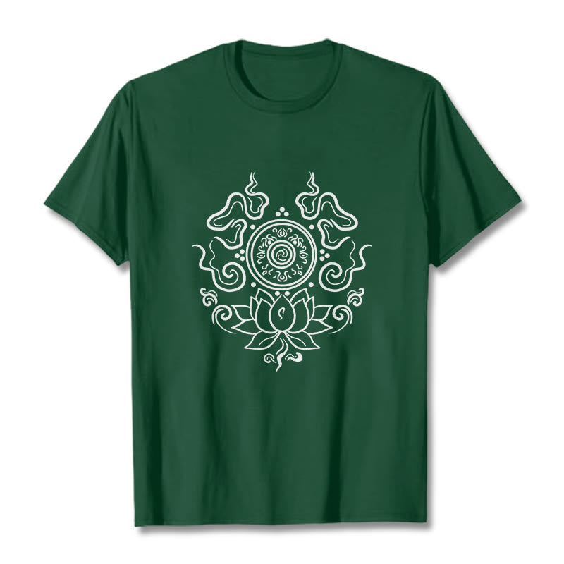T-shirt à motif de fleur de lotus et de Buddha Stones - Forêt Verte - 2XL - image 11