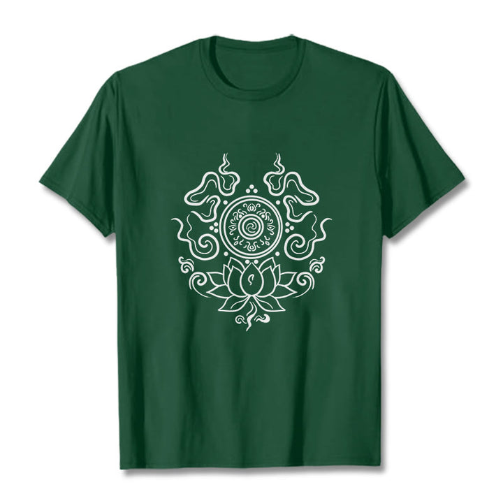 T-shirt à motif de fleur de lotus et de Buddha Stones - Forêt Verte - 2XL - image 11