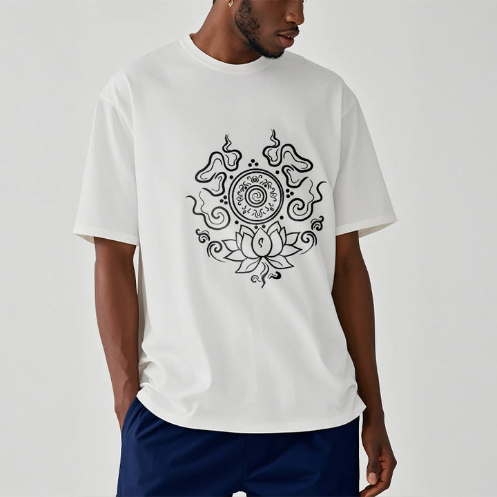 T-shirt à motif de fleur de lotus et de Buddha Stones - image 9