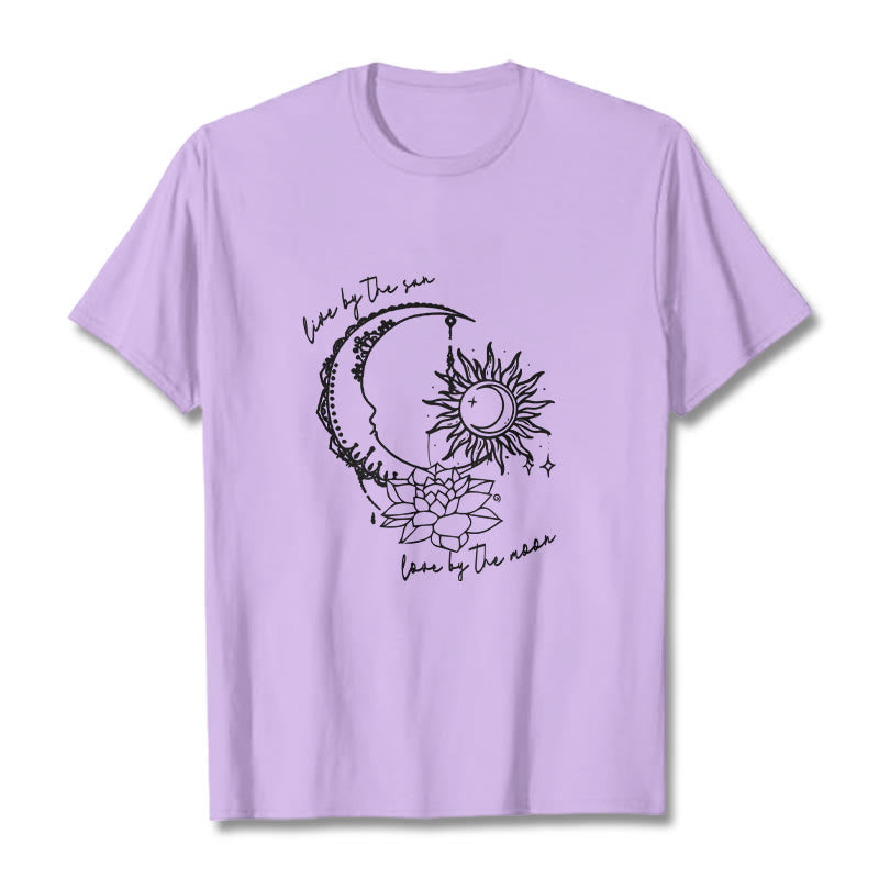 T-shirt à motif Buddha Stones, soleil, lune, fleur de lotus - Prune - 2XL - image 17