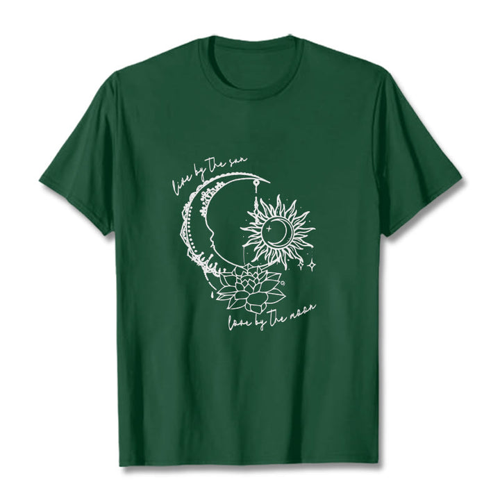 T-shirt à motif Buddha Stones, soleil, lune, fleur de lotus - Forêt Verte - 2XL - image 1
