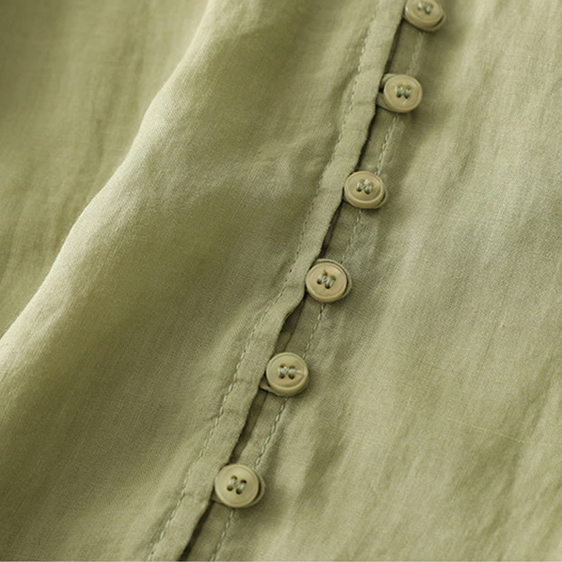 Chemise boutonnée en coton et lin pour femme avec broderies de Buddha Stones - image 4