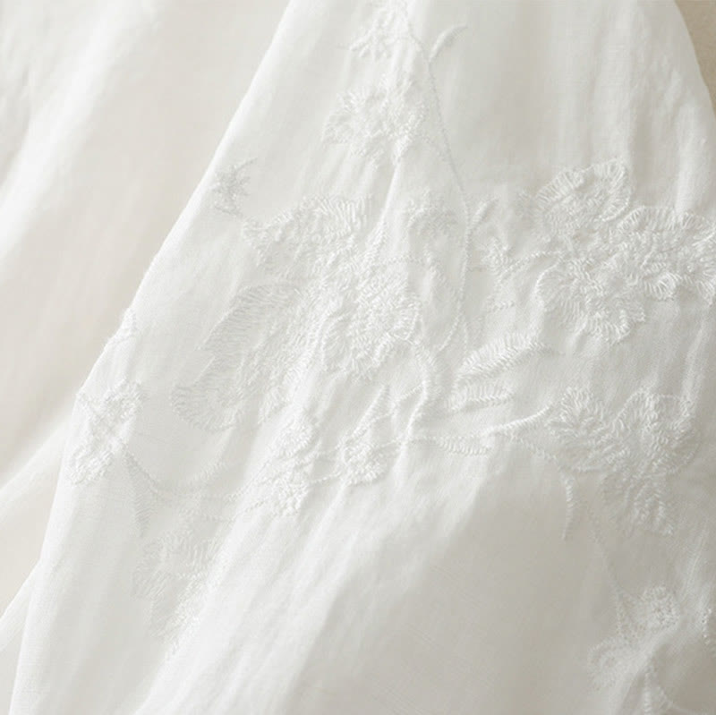 Chemise boutonnée en coton et lin pour femme avec broderies de Buddha Stones - image 11