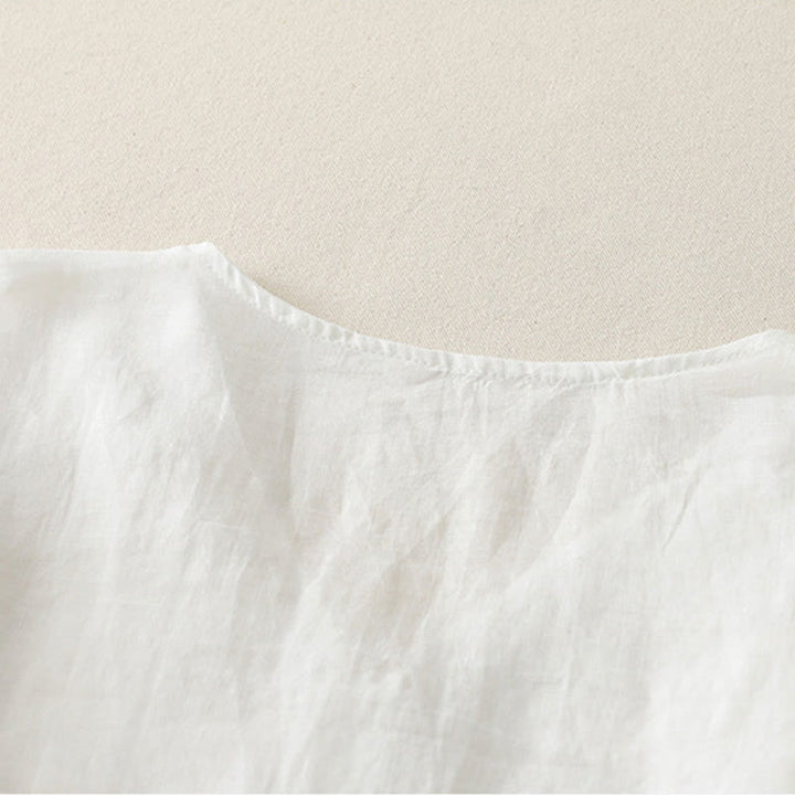 Chemise boutonnée en coton et lin pour femme avec broderies de Buddha Stones - image 14