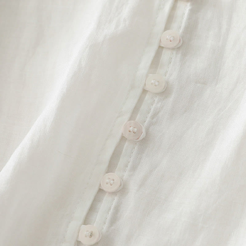 Chemise boutonnée en coton et lin pour femme avec broderies de Buddha Stones - image 13