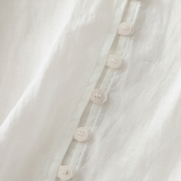 Chemise boutonnée en coton et lin pour femme avec broderies de Buddha Stones - image 13