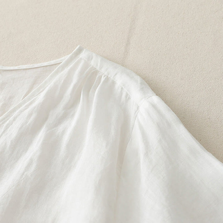 Chemise boutonnée en coton et lin pour femme avec broderies de Buddha Stones - image 15