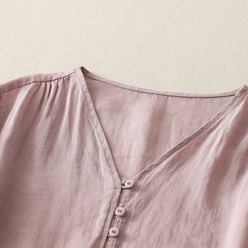 Chemise boutonnée en coton et lin pour femme avec broderies de Buddha Stones - image 18