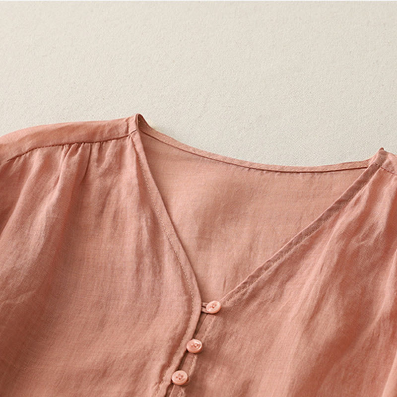 Chemise boutonnée en coton et lin pour femme avec broderies de Buddha Stones - image 26