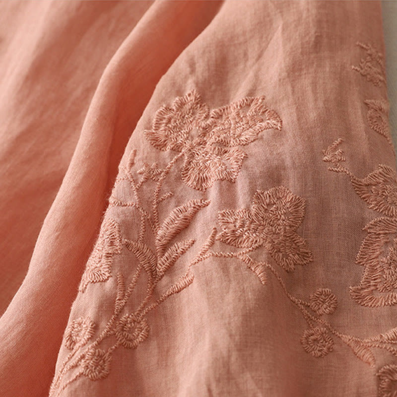 Chemise boutonnée en coton et lin pour femme avec broderies de Buddha Stones - image 27